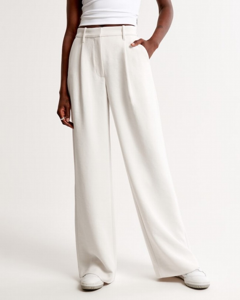 Abercrombie Premium Crepe Tailored Ultra Wide-leg Byxor Dam Vita  | 7534-UBZDC