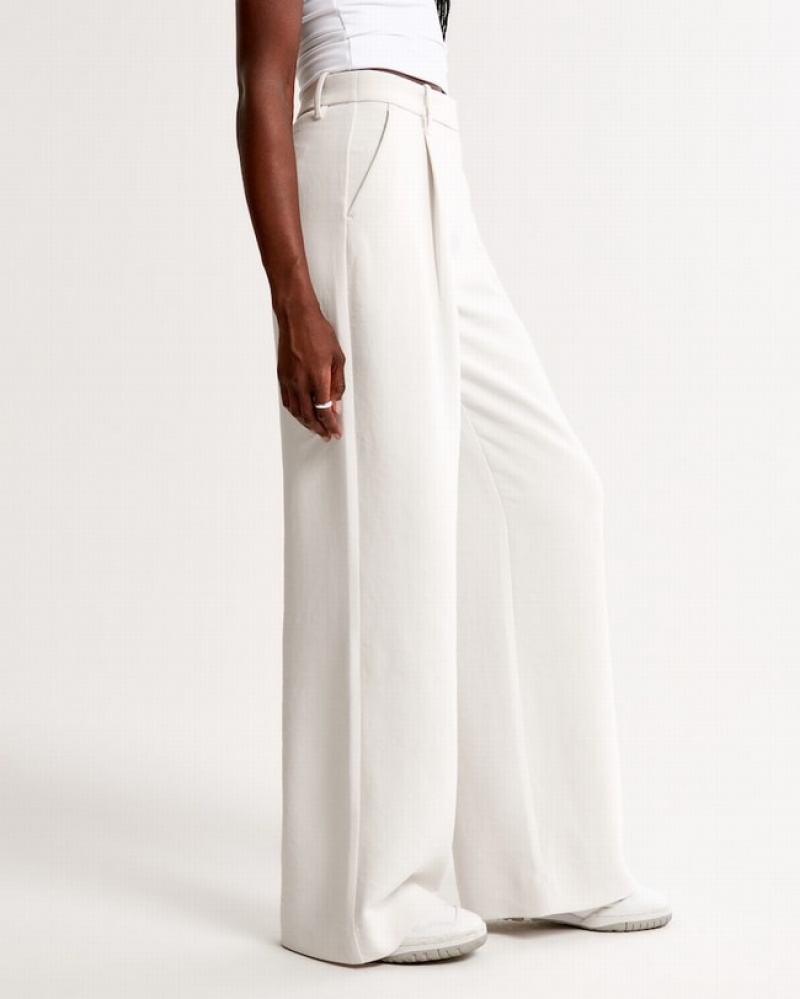 Abercrombie Premium Crepe Tailored Ultra Wide-leg Byxor Dam Vita  | 7534-UBZDC