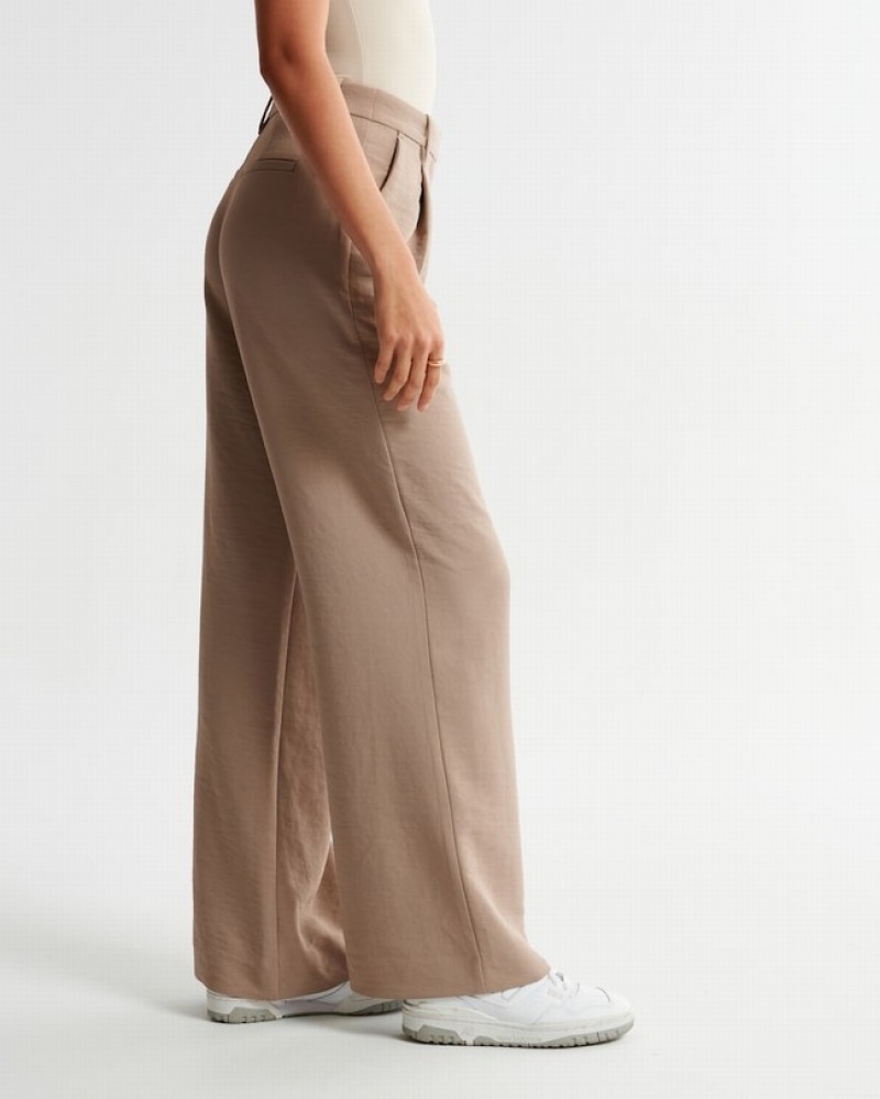 Abercrombie Premium Crepe Tailored Ultra Wide-leg Byxor Dam Bruna  | 2564-PFXLZ