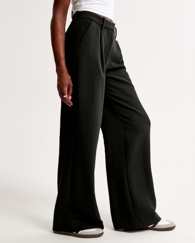 Abercrombie Premium Crepe Tailored Ultra Wide-leg Byxor Dam Svarta  | 5049-CGXLZ