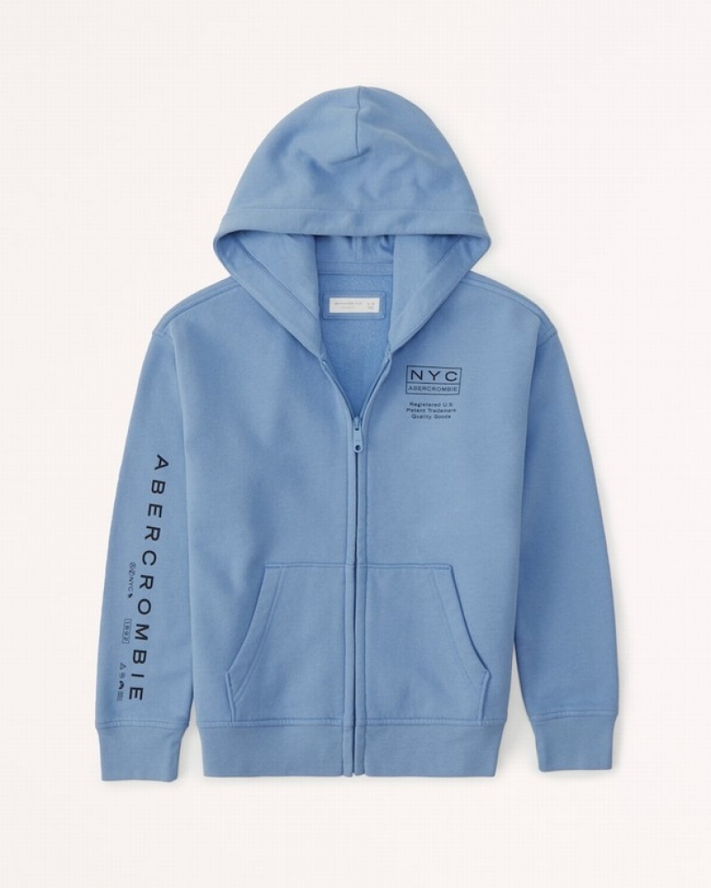 Abercrombie Print Logo Full-zip Hoodie Pojke Blå  | 9473-XMSIC