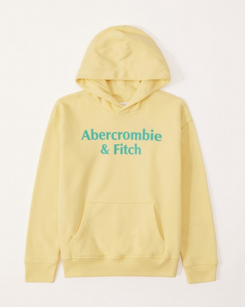 Abercrombie Print Logo Popover Hoodie Pojke Gula  | 5274-OWKZF