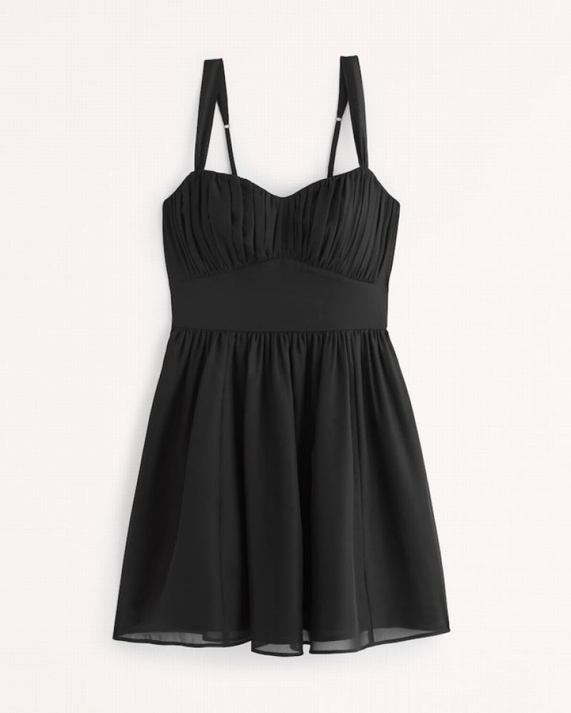 Abercrombie Ruched Chiffon Mini Klänning Dam Svarta  | 9701-NSDAK