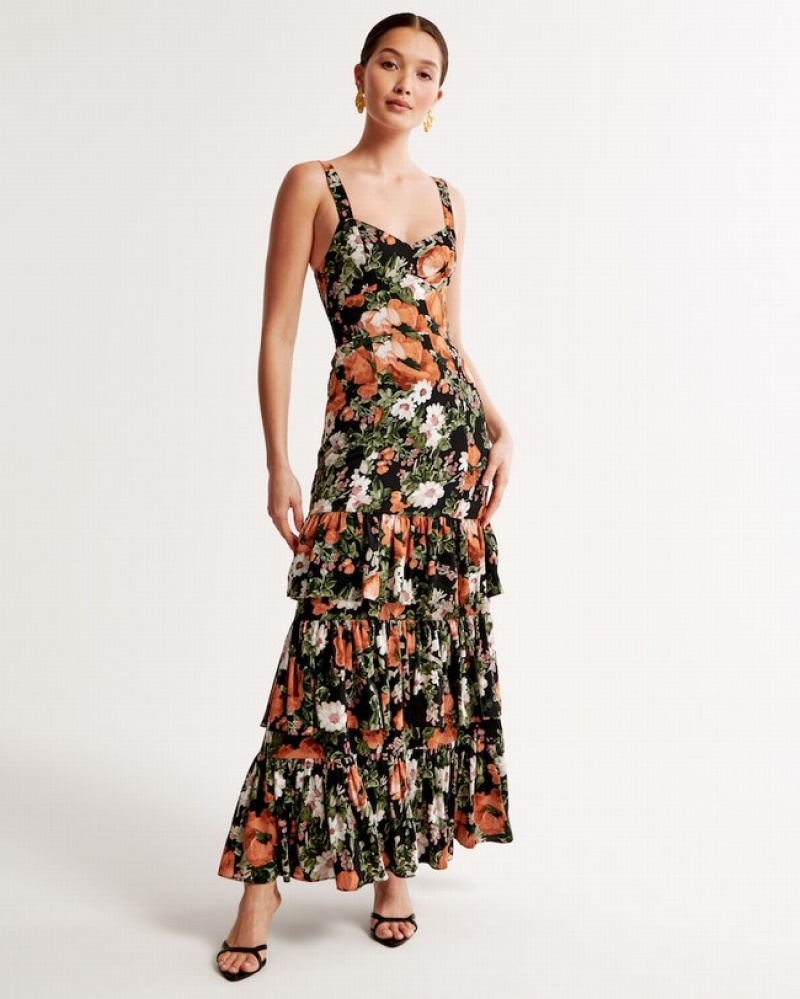 Abercrombie Ruffle Tiered Maxi Klänning Dam Svarta  | 0546-KWRJY