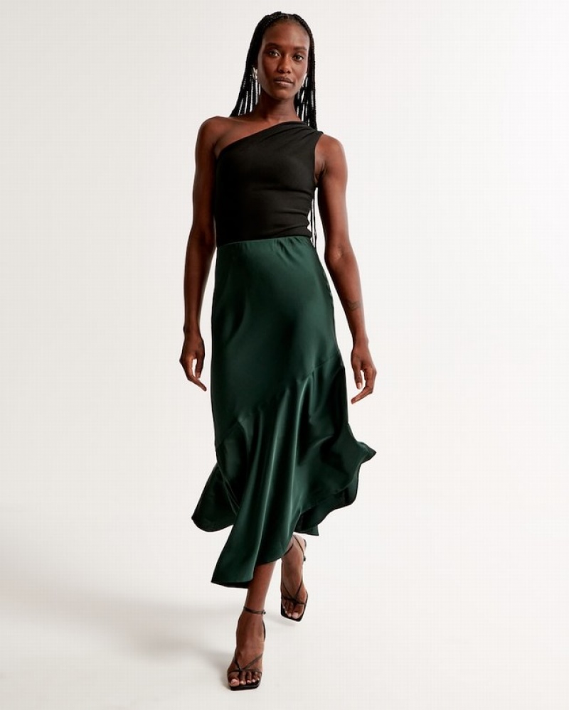 Abercrombie Satin Asymmetrical Maxi Kjolar Dam Gröna  | 2619-CWPAB