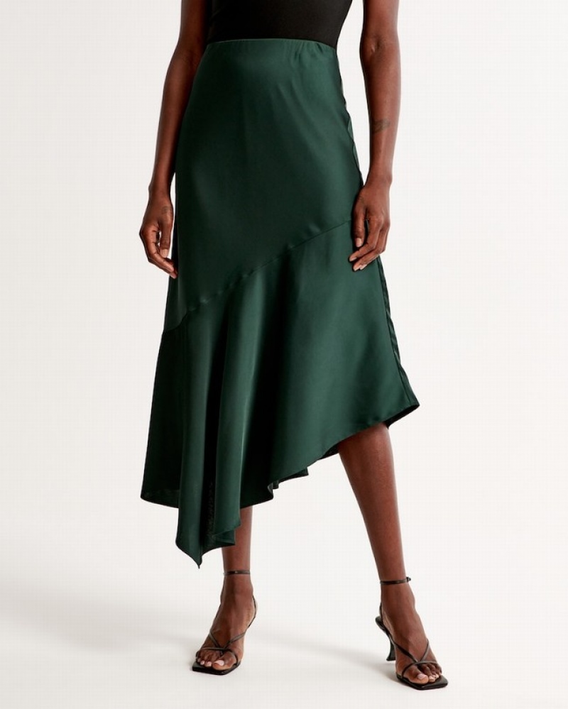 Abercrombie Satin Asymmetrical Maxi Kjolar Dam Gröna  | 2619-CWPAB