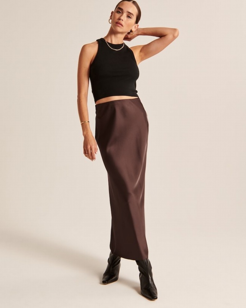 Abercrombie Satin Column Maxi Kjolar Dam MörkBruna  | 0542-GWHFL