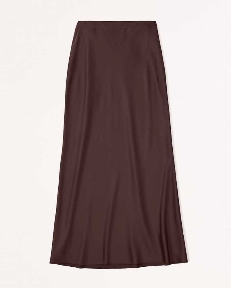 Abercrombie Satin Column Maxi Kjolar Dam MörkBruna  | 0542-GWHFL