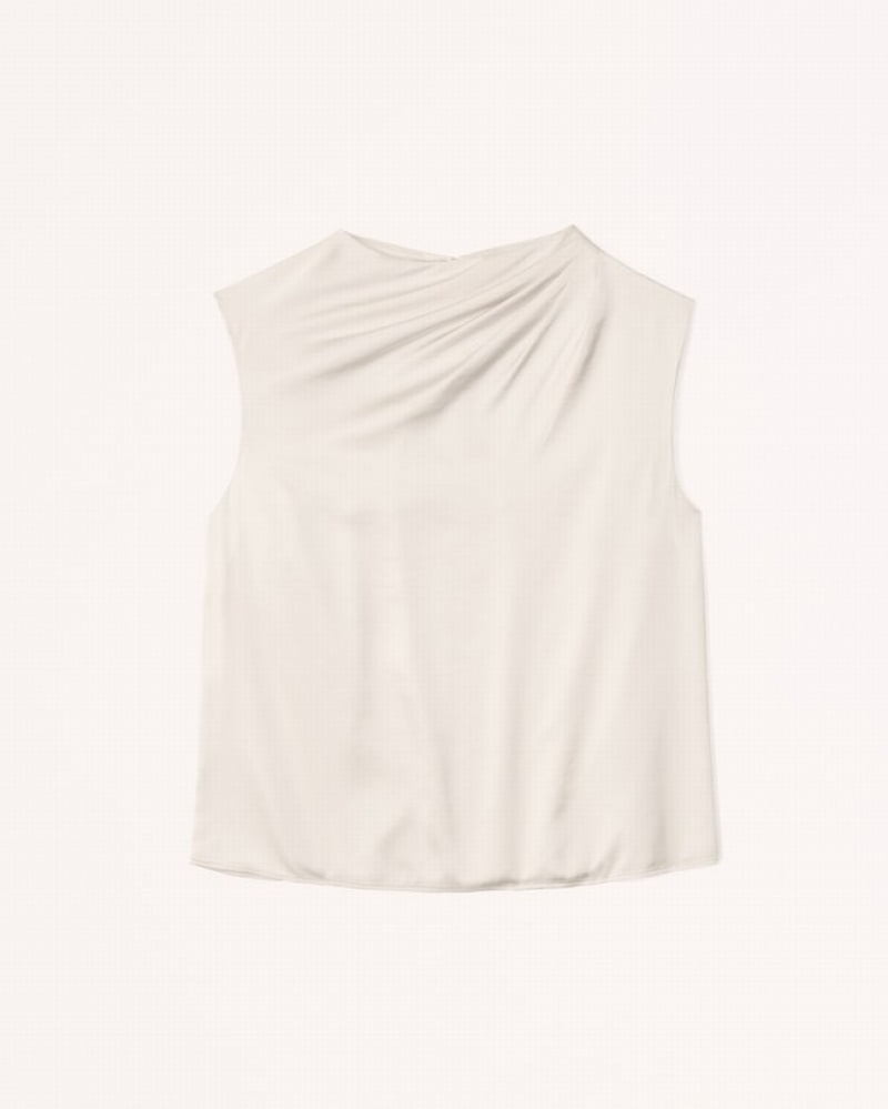 Abercrombie Satin High-neck Draped Cowl Linnen Dam Grädde  | 7243-VMBLF