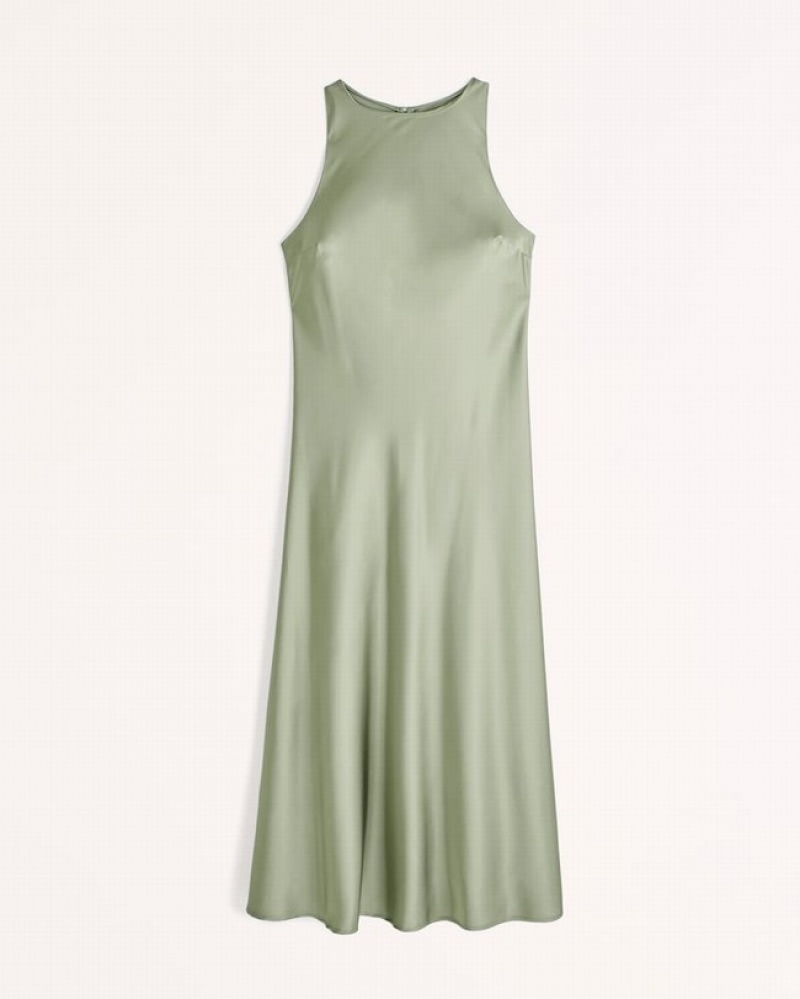 Abercrombie Satin High-neck Midi Klänning Dam Gröna  | 3520-ULITX