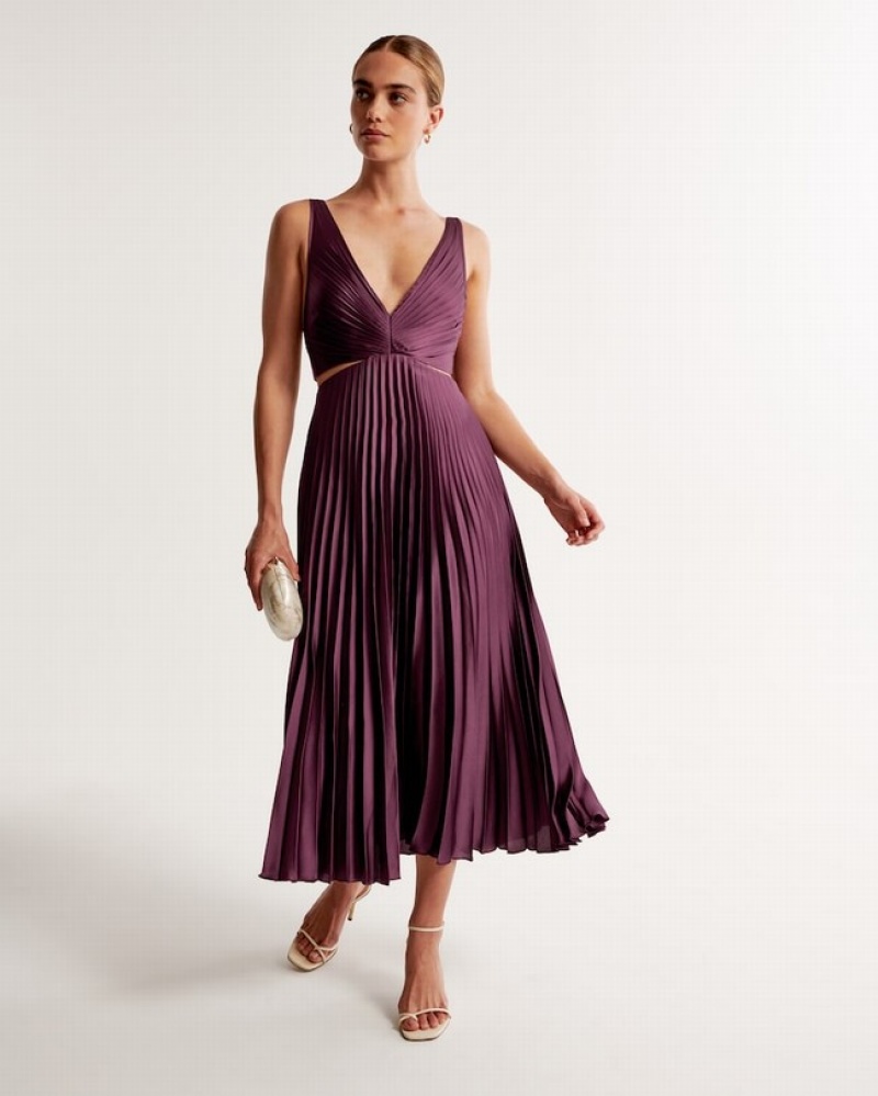 Abercrombie Satin Pleated Cutout Maxi Klänning Dam Vinröda  | 3026-FSJXC