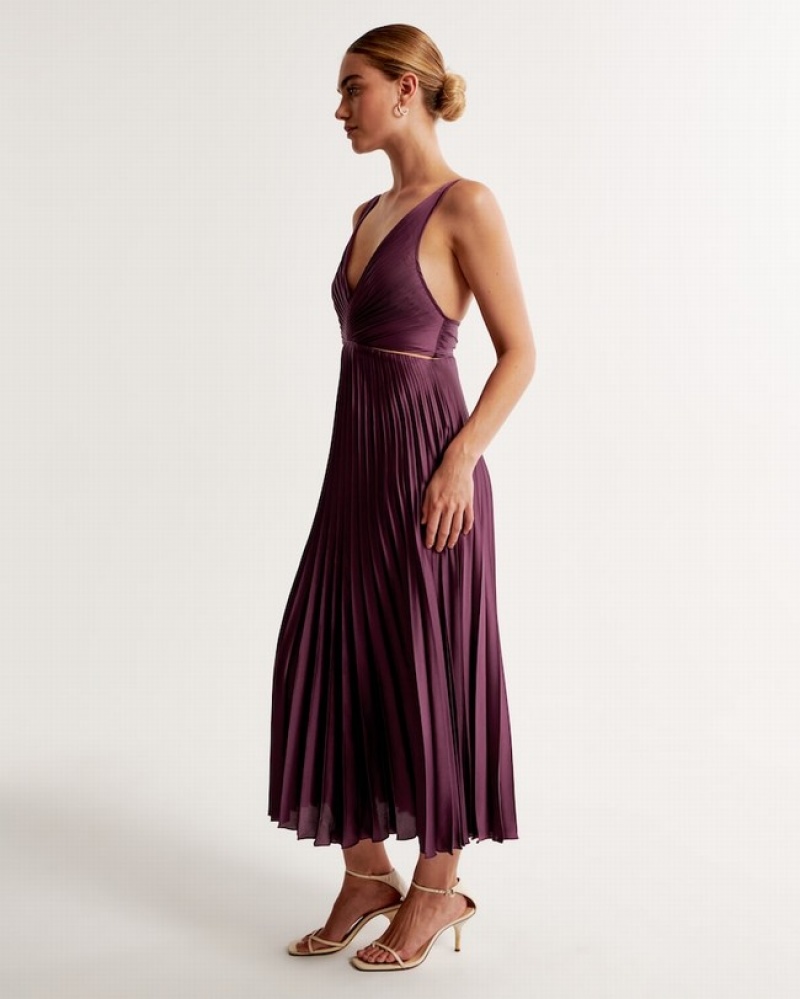 Abercrombie Satin Pleated Cutout Maxi Klänning Dam Vinröda  | 3026-FSJXC