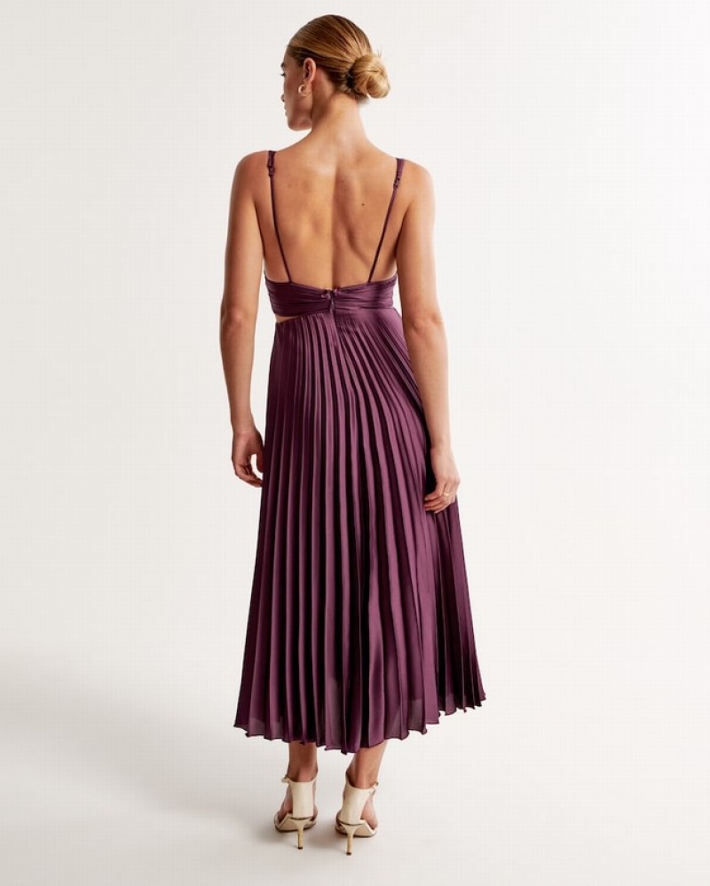 Abercrombie Satin Pleated Cutout Maxi Klänning Dam Vinröda  | 3026-FSJXC