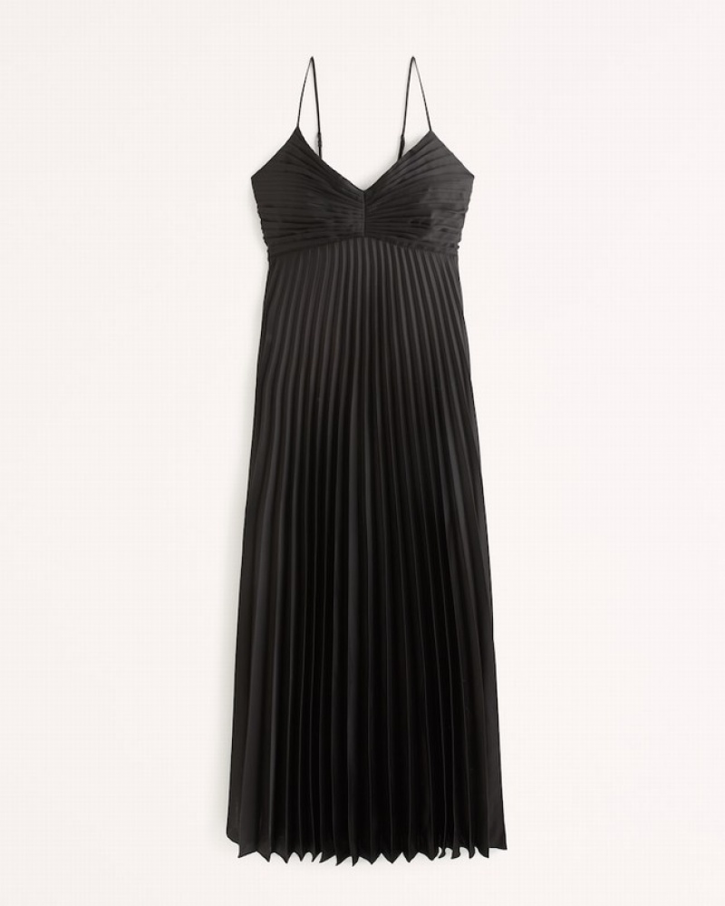 Abercrombie Satin Pleated Maxi Klänning Dam Svarta  | 6317-JNQDA