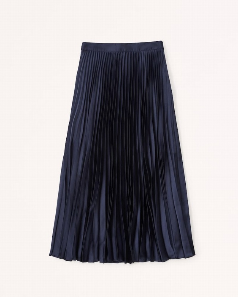 Abercrombie Satin Pleated Midi Kjolar Dam Marinblå  | 3097-YRMFD