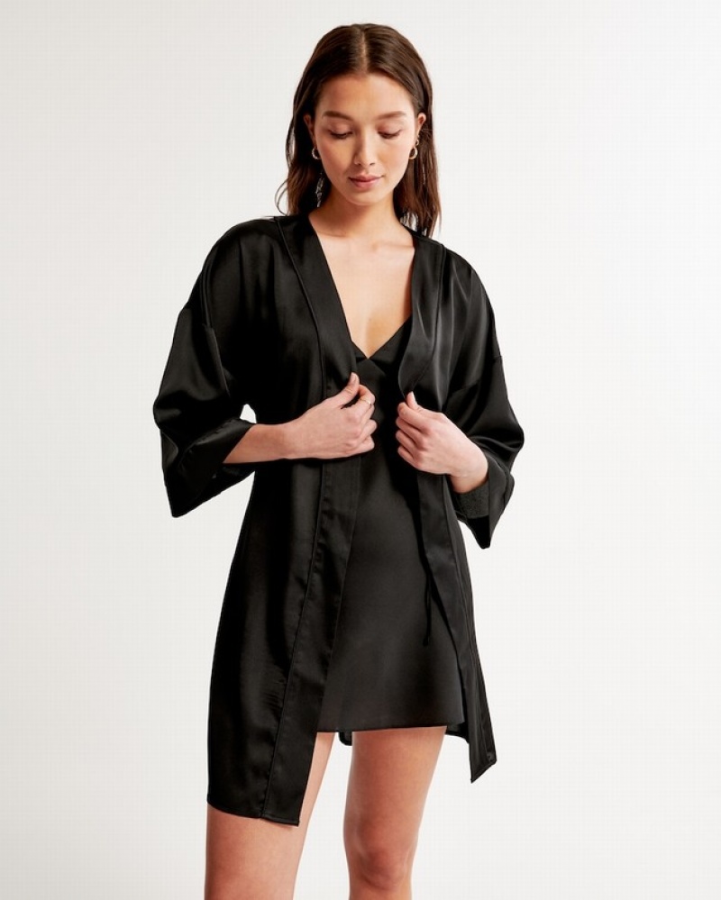 Abercrombie Satin Robe Sovkläder Dam Svarta  | 8536-IMAUQ