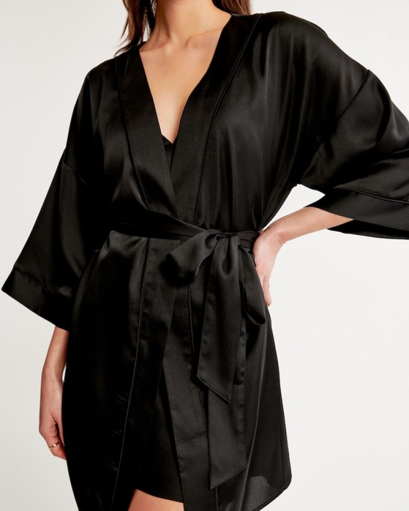 Abercrombie Satin Robe Sovkläder Dam Svarta  | 8536-IMAUQ