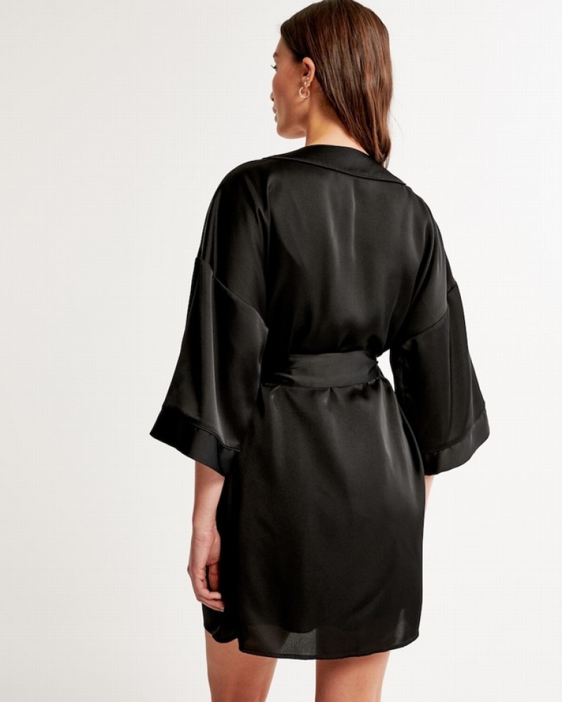 Abercrombie Satin Robe Sovkläder Dam Svarta  | 8536-IMAUQ