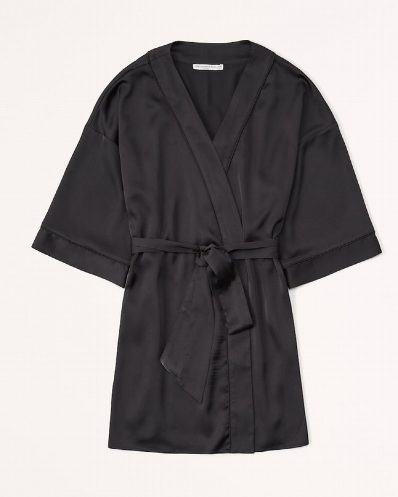 Abercrombie Satin Robe Sovkläder Dam Svarta  | 8536-IMAUQ