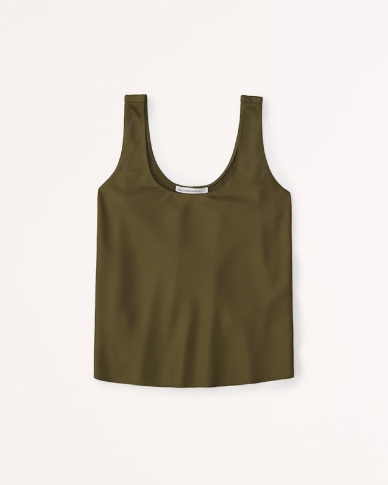 Abercrombie Satin Scoopneck Cami Linnen Dam Olivgröna  | 1294-LZXRM