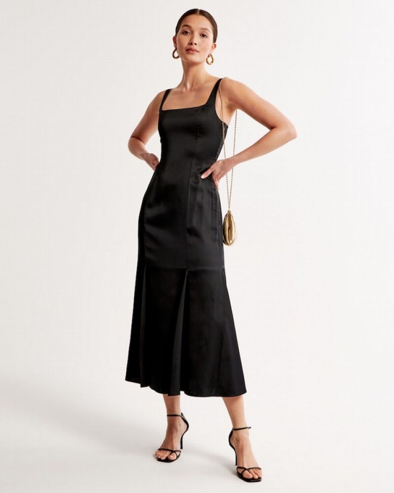 Abercrombie Satin Slip Fishtail Midi Klänning Dam Svarta  | 8549-XDUQC