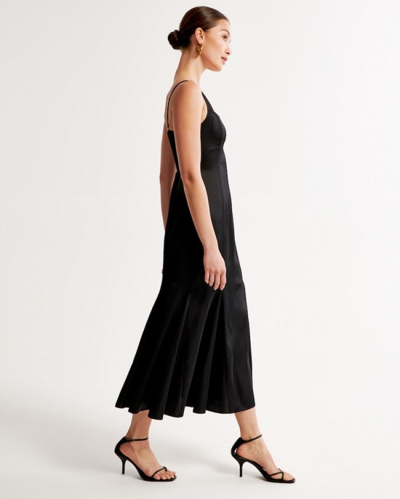 Abercrombie Satin Slip Fishtail Midi Klänning Dam Svarta  | 8549-XDUQC