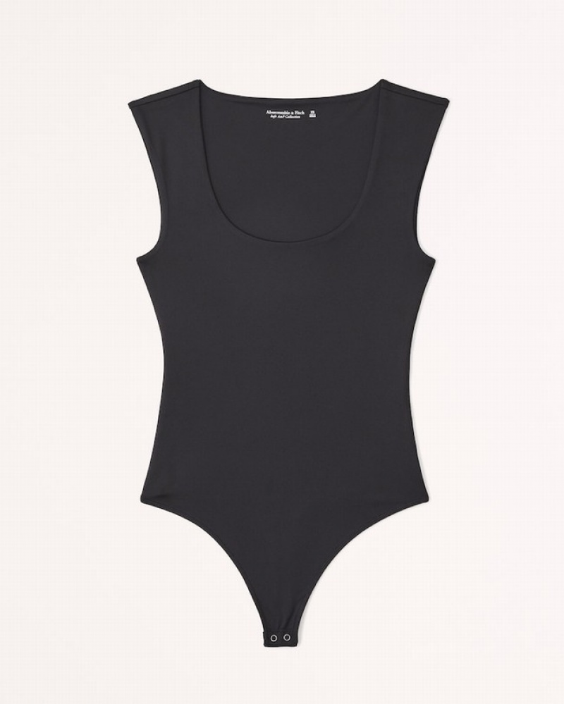 Abercrombie Sleek Seamless Fabric Sleeve Bodysuit Dam Svarta  | 3645-OUZPM