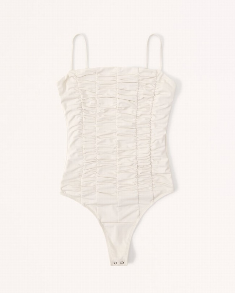 Abercrombie Slinky Cami Ruched Bodysuit Dam Beige   | 2563-SQHMX