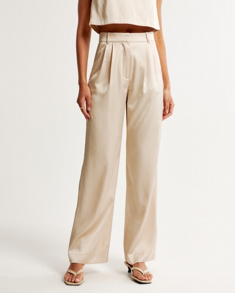 Abercrombie Sloane Tailored Satin Byxor Dam Grädde  | 9320-IYQWS