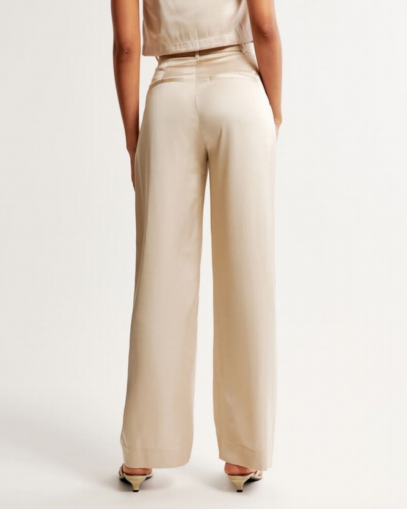 Abercrombie Sloane Tailored Satin Byxor Dam Grädde  | 9320-IYQWS