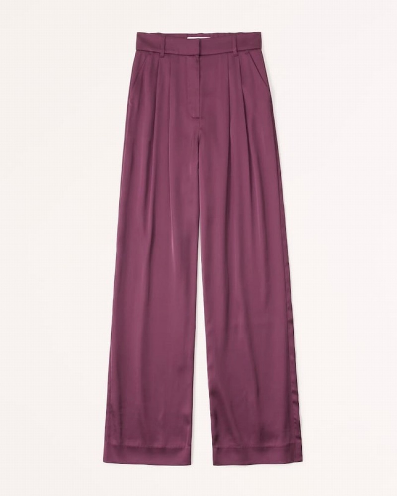 Abercrombie Sloane Tailored Satin Byxor Dam Vinröda  | 1803-PNAJM