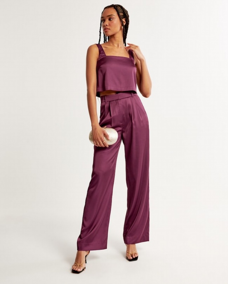 Abercrombie Sloane Tailored Satin Set Dam Vinröda  | 9871-YENKL