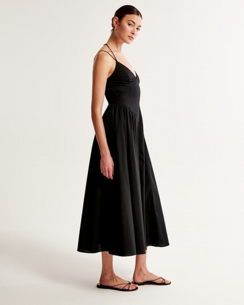 Abercrombie Snörade Drop-waist Maxi Klänning Dam Svarta  | 9241-BYQZP