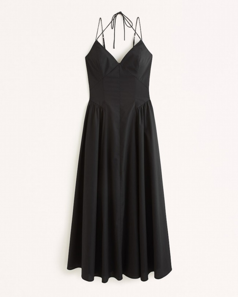 Abercrombie Snörade Drop-waist Maxi Klänning Dam Svarta  | 9241-BYQZP