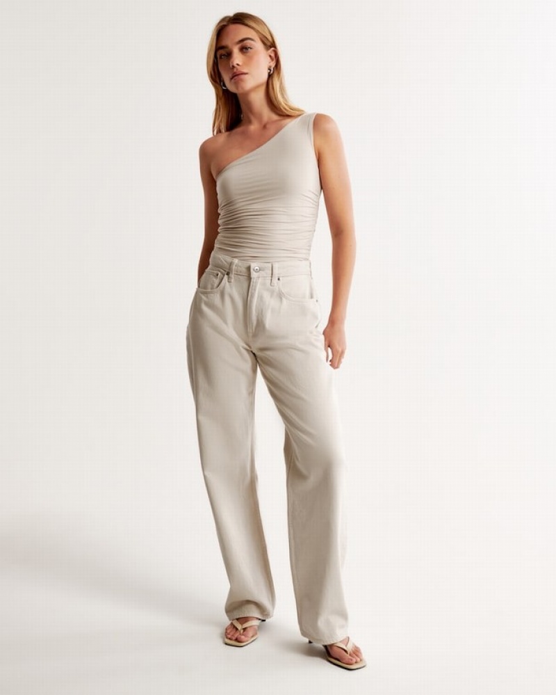 Abercrombie Soft Matte Seamless Asymmetrical Ruched Skjorta Dam Beige   | 1862-BJAIS