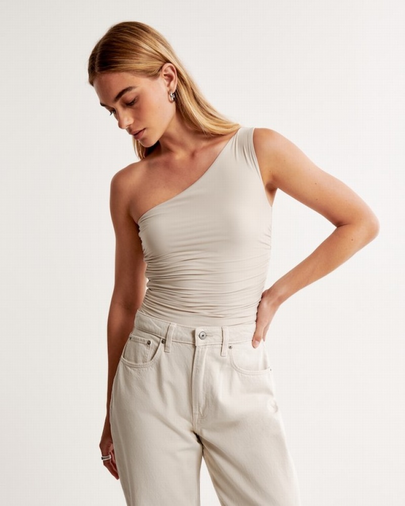 Abercrombie Soft Matte Seamless Asymmetrical Ruched Skjorta Dam Beige   | 1862-BJAIS