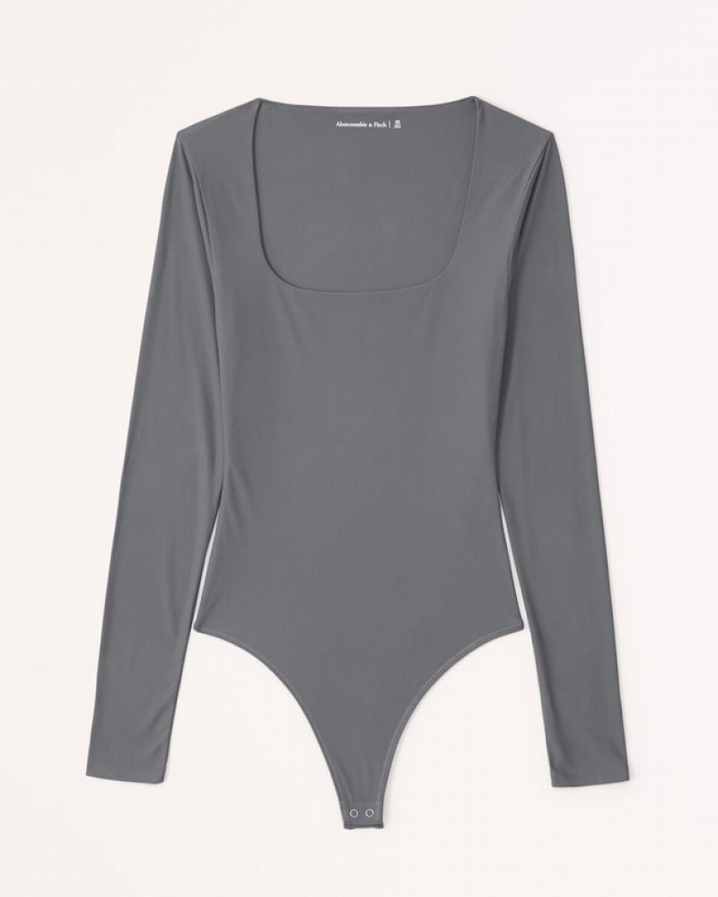 Abercrombie Soft Matte Seamless Long-sleeve Squareneck Bodysuit Dam MörkGrå  | 2418-SHUMG