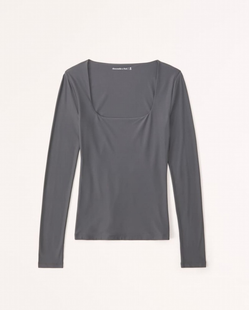 Abercrombie Soft Matte Seamless Long-sleeve Squareneck T-shirt Dam Grå  | 6853-LNWYU