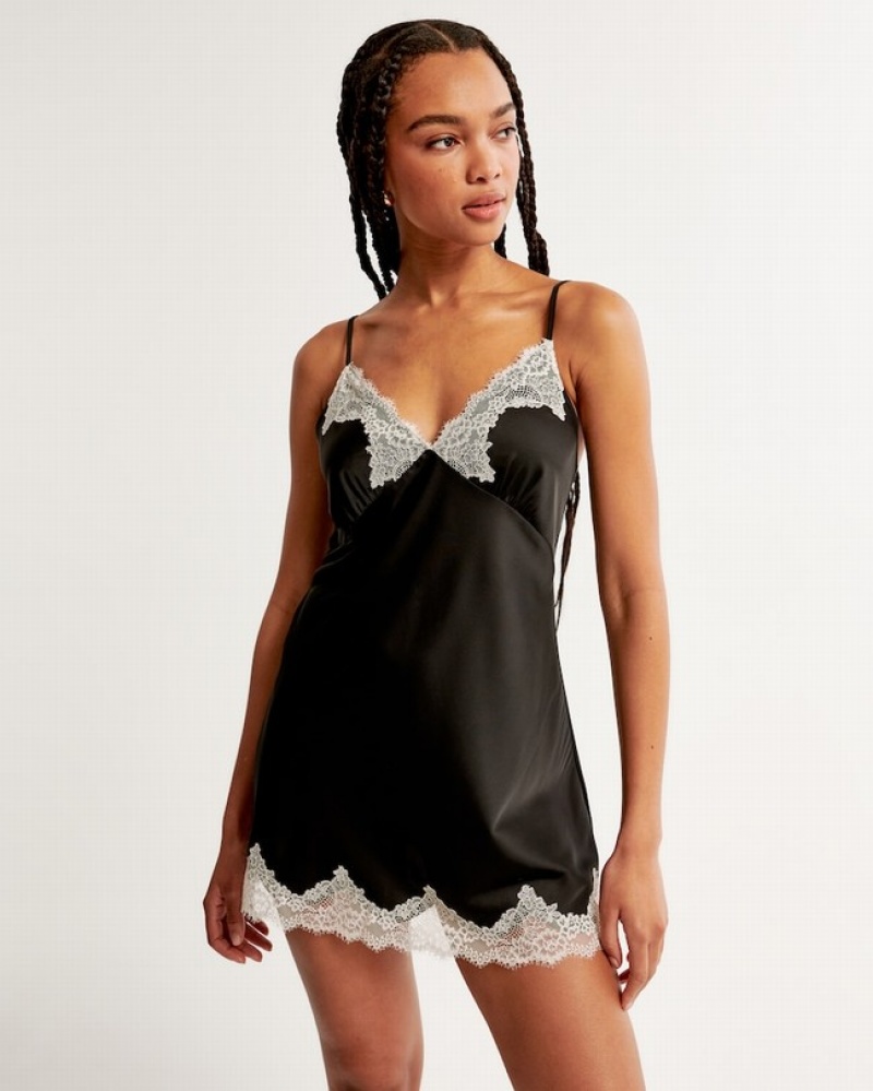 Abercrombie Spets And Satin Nightie Sovkläder Dam Svarta  | 8905-FSRYW