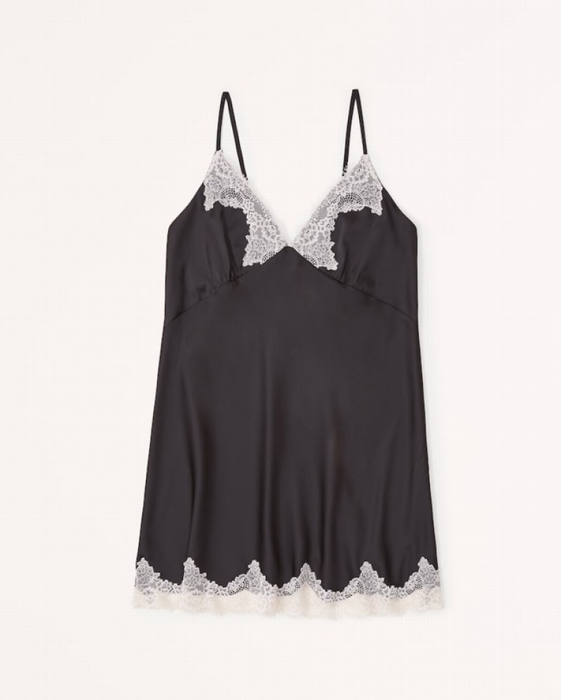 Abercrombie Spets And Satin Nightie Sovkläder Dam Svarta  | 8905-FSRYW