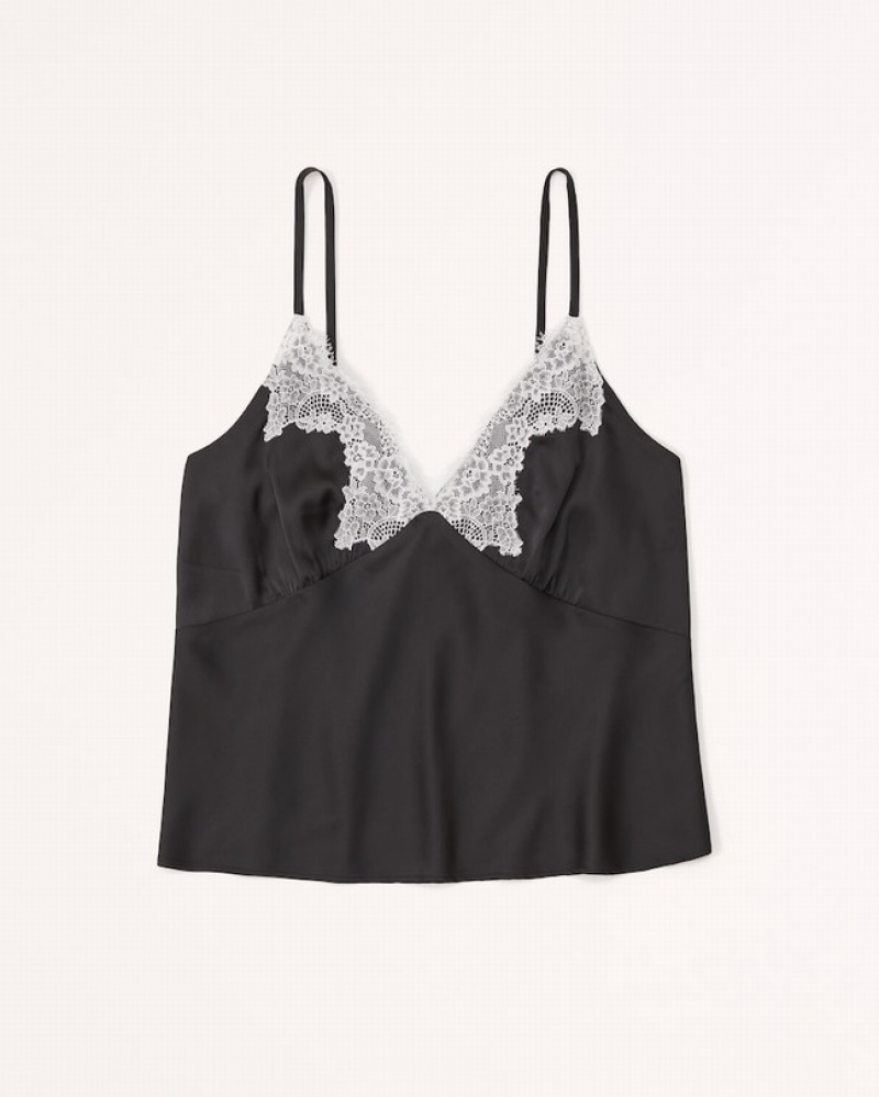 Abercrombie Spets And Satin Sleep Cami Sovkläder Dam Svarta  | 6715-WHUPT