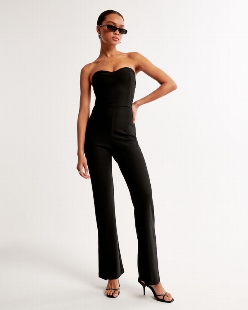 Abercrombie Strapless Crepe Sweetheart Jumpsuit Dam Svarta  | 8524-VGNPJ