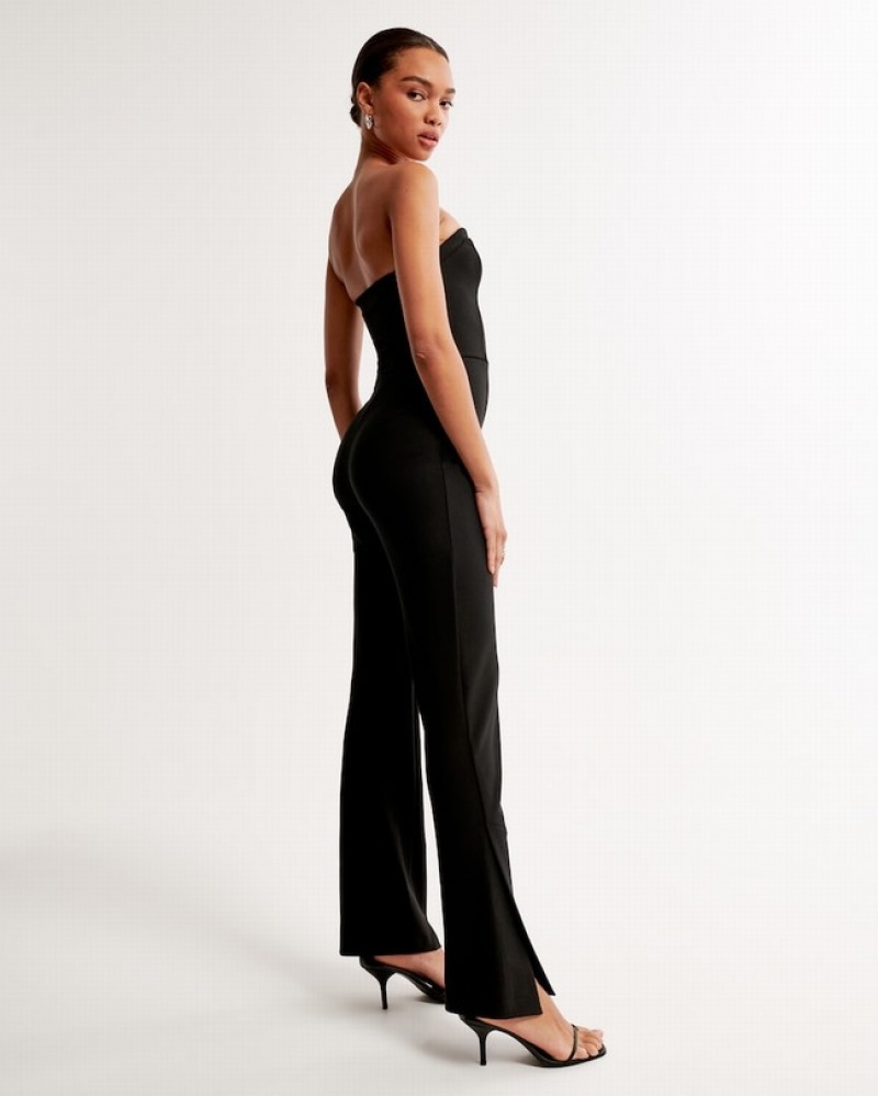 Abercrombie Strapless Crepe Sweetheart Jumpsuit Dam Svarta  | 8524-VGNPJ