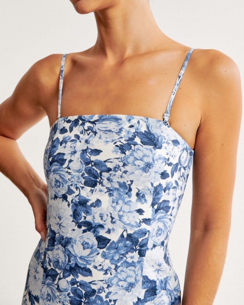 Abercrombie Strapless Linen-blend Midi Klänning Dam Marinblå  | 0734-IYPQM