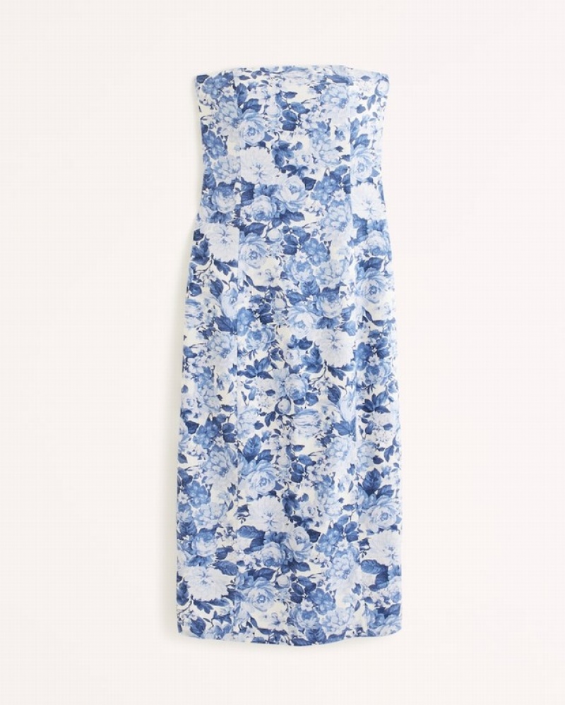 Abercrombie Strapless Linen-blend Midi Klänning Dam Marinblå  | 0734-IYPQM