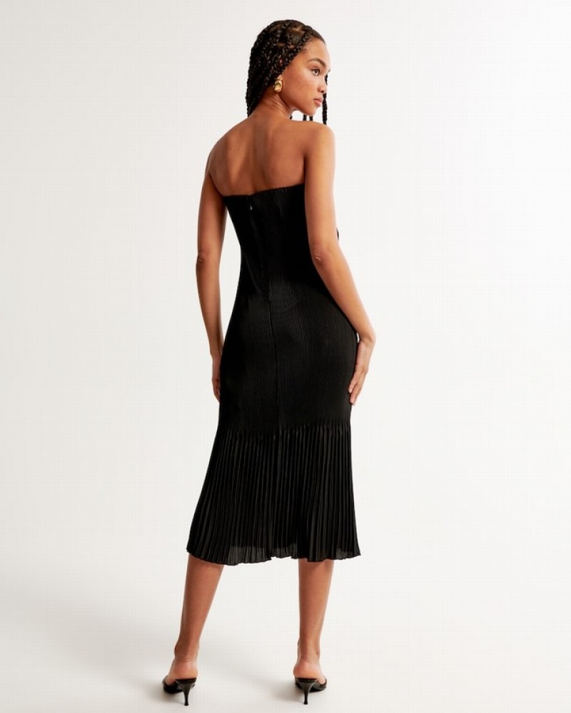 Abercrombie Strapless Pleat Release Midi Klänning Dam Svarta  | 6041-RZNOH