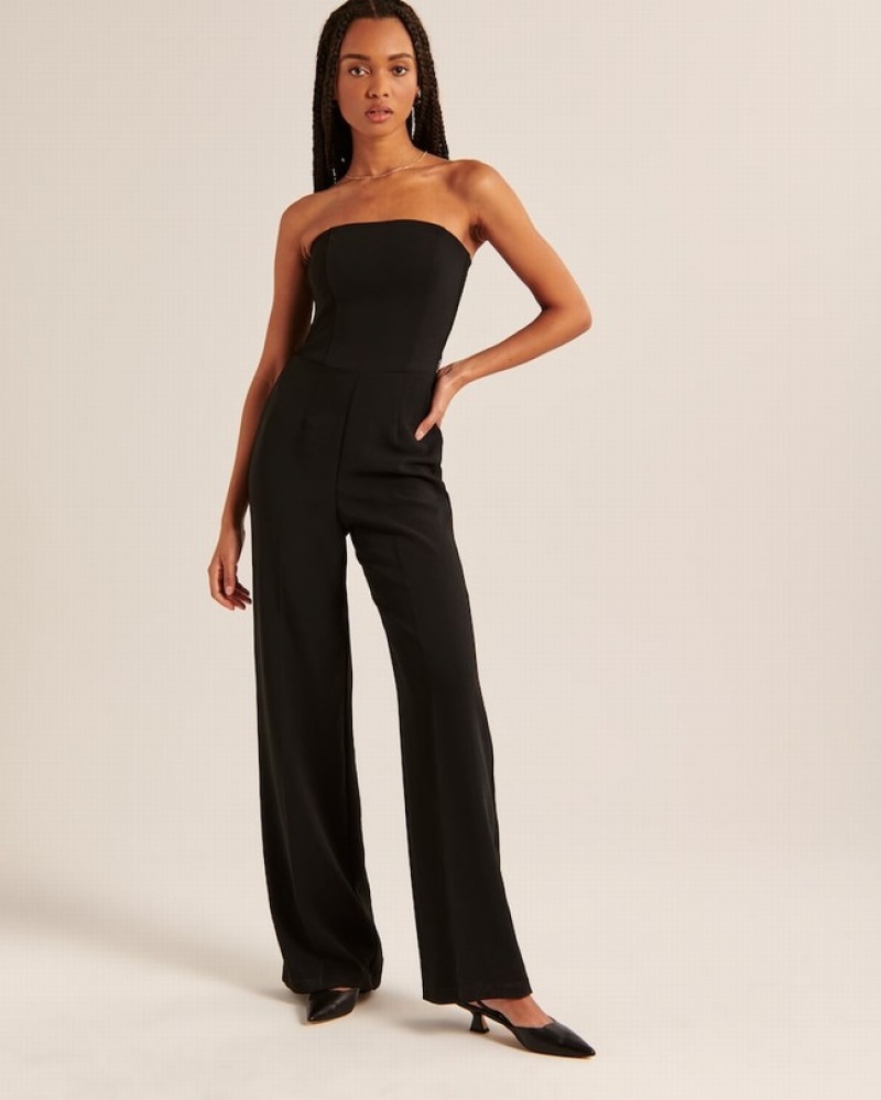 Abercrombie Strapless Premium Crepe Jumpsuit Dam Svarta  | 5730-SVZHF