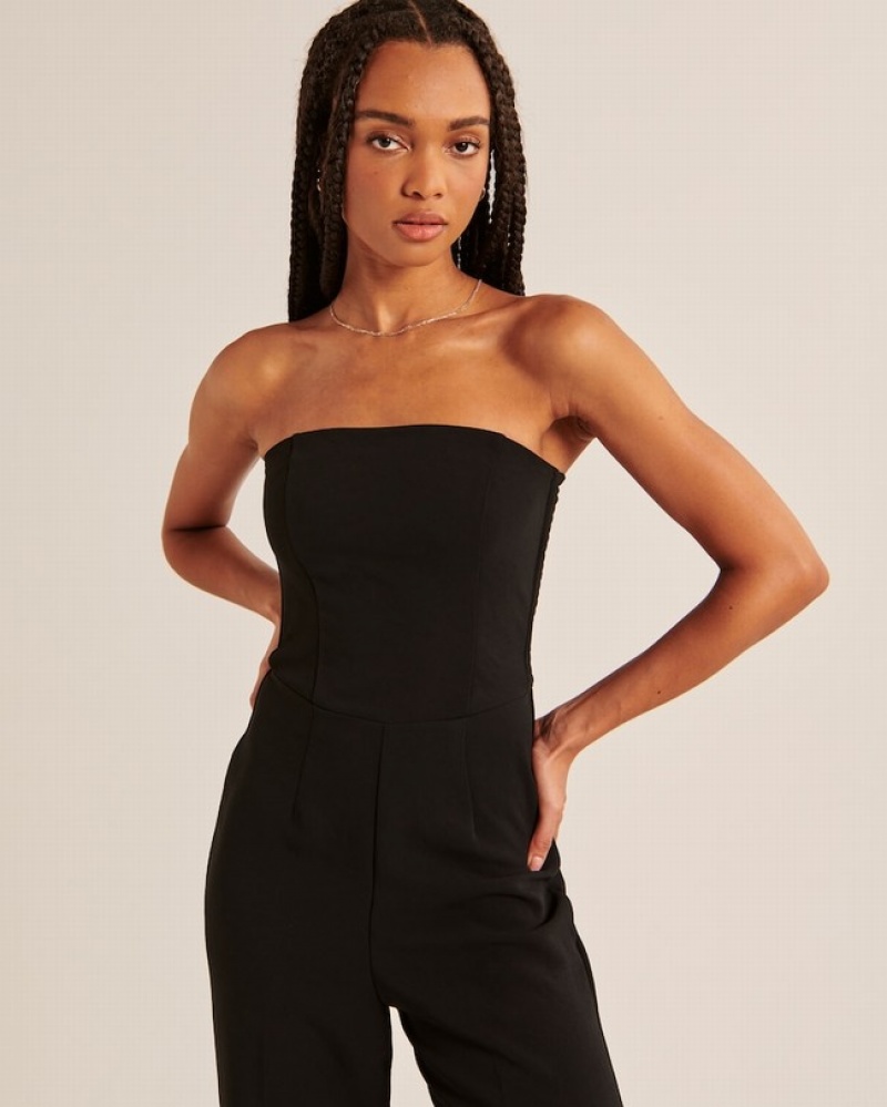 Abercrombie Strapless Premium Crepe Jumpsuit Dam Svarta  | 5730-SVZHF