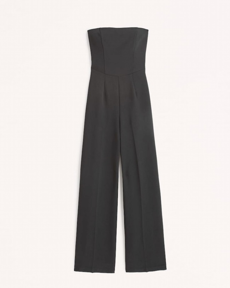 Abercrombie Strapless Premium Crepe Jumpsuit Dam Svarta  | 5730-SVZHF