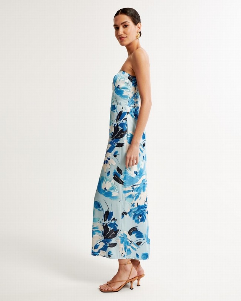 Abercrombie Strapless Satin Maxi Klänning Dam Blå  | 2175-THBAR